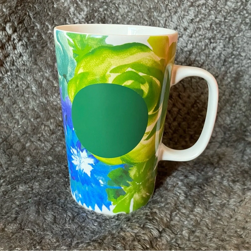 Starbucks 2014 Green Dot Collection Floral Coffee Tea Mug Cup 16oz